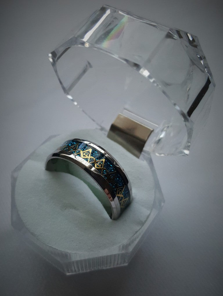 Wedding Band Style Ring (Blue and Gold)