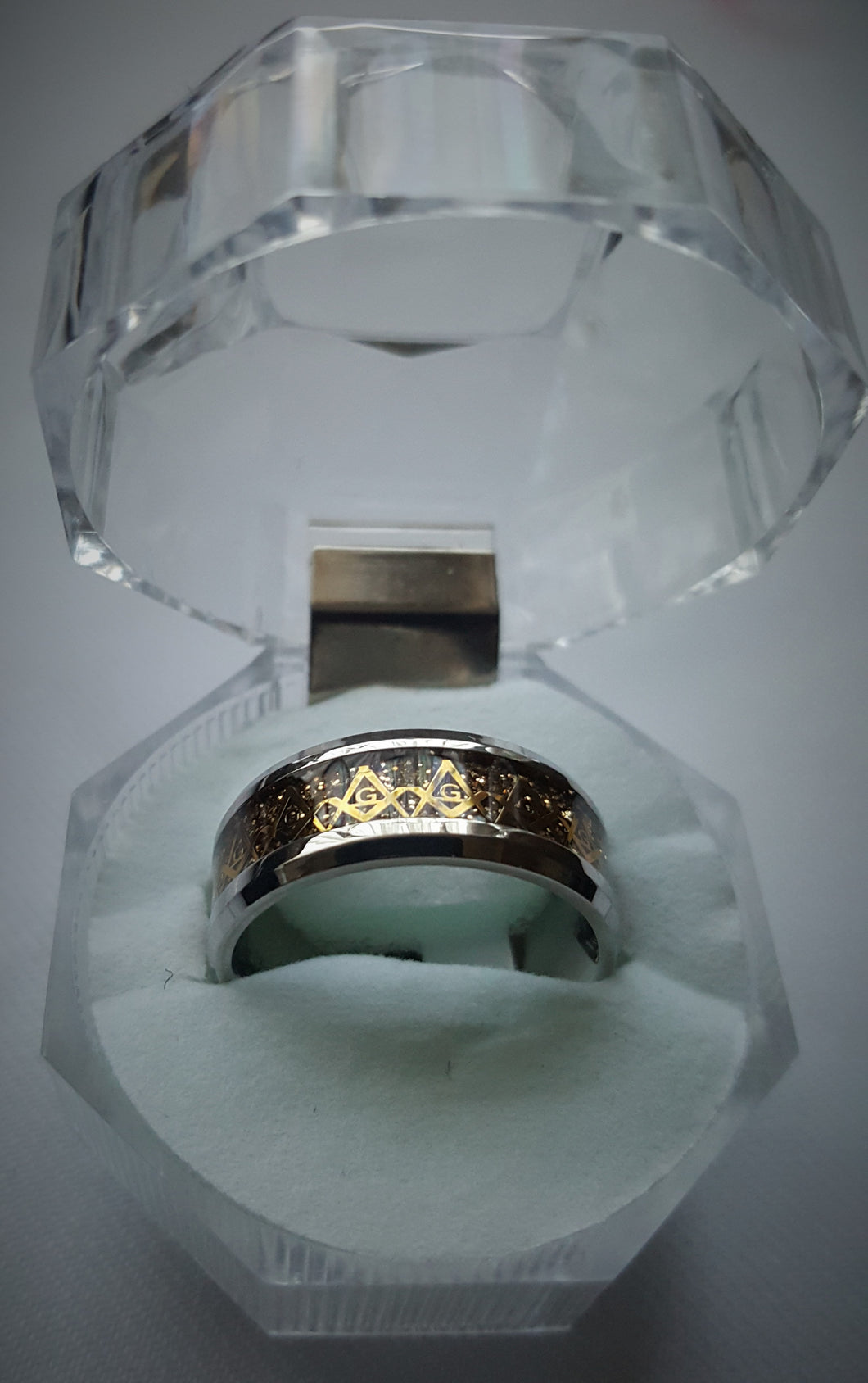 Wedding Band Style Masonic Ring (gold coloured centre)