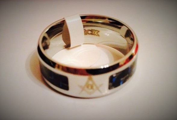 Silver Plated Masonic Wedding Style Ring