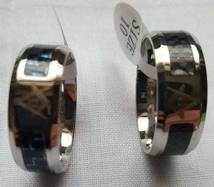 Stainless Steel Wedding Band Style Masonic Ring
